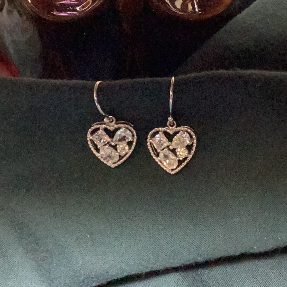 Sterling silver CZ heart candle earrings
